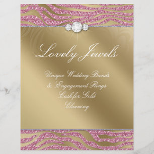Jewelry Flyer Hair Salon Zebra Sparkle Pink Gold 2