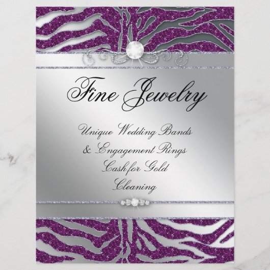 Jewelry Flyer Hair Salon Zebra Sparkle Plum Silver (Voorkant)