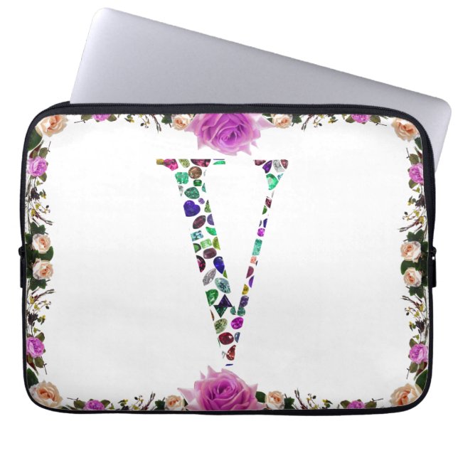 Jewelry Gemstenen Monogram Letter V Laptop Sleeve (Voorkant)