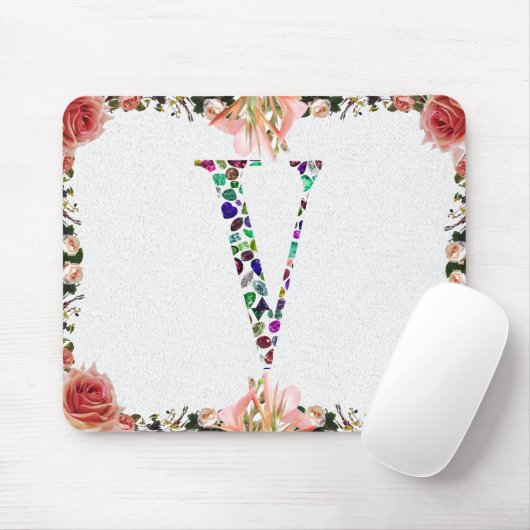 Jewelry Gemstenen Monogram Letter V Muismat (Met muis)