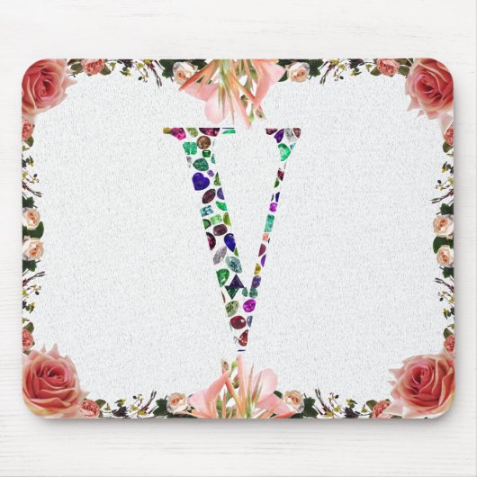 Jewelry Gemstenen Monogram Letter V Muismat (Voorkant)