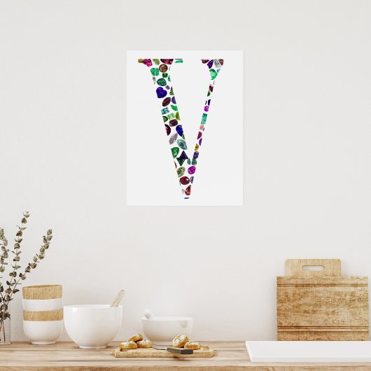 Jewelry Gemstenen Monogram Letter V Poster (Keuken)