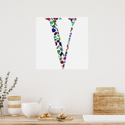 Jewelry Gemstenen Monogram Letter V Poster (Keuken)