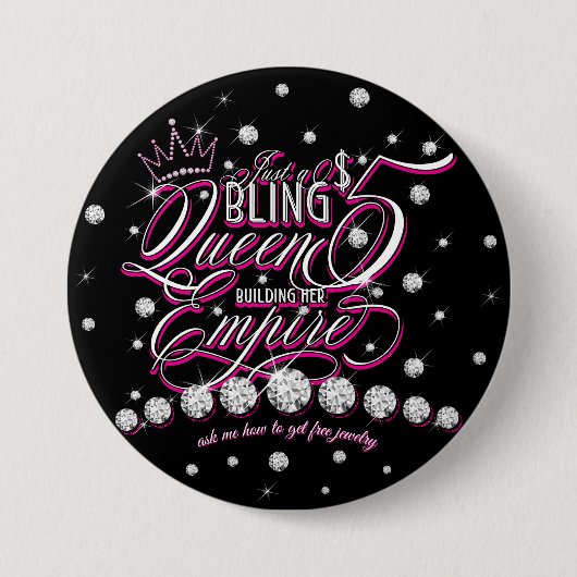 Jewelry Glitter Bling Queen Buttonnen Ronde Button 7,6 Cm (Voorkant)