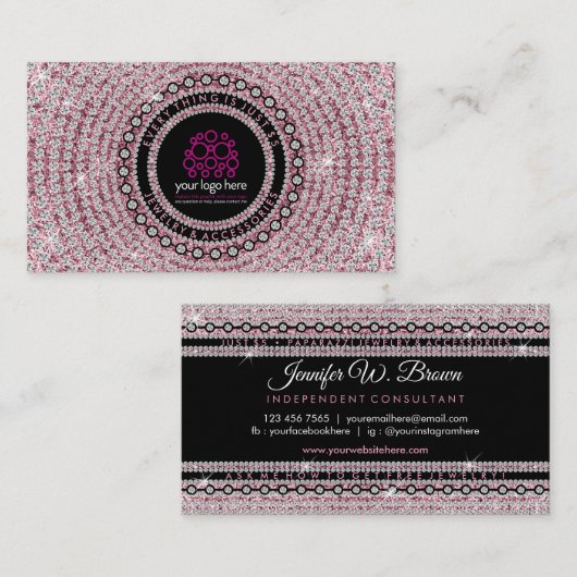 Jewelry Glitter Pink Diamonds Visitekaartje (Voorkant / Achterkant)