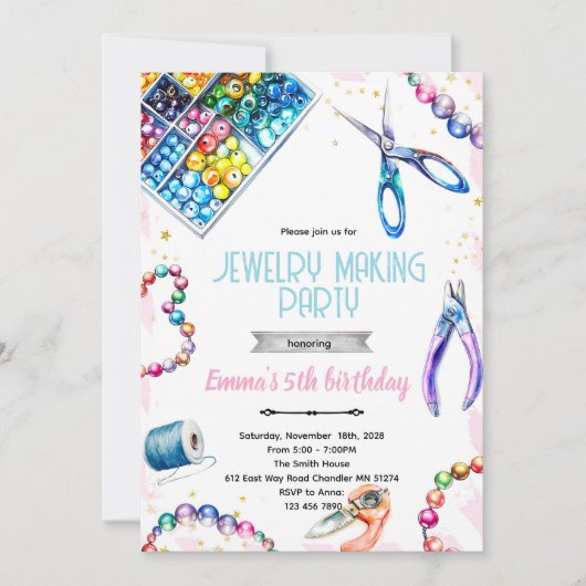 Jewelry Making Party Birthday Invitation Kaart (Voorkant)