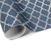 Jewelry Quatrefoil Art Deco Blue Navy Silver Cadeaupapier (Rol Hoek)