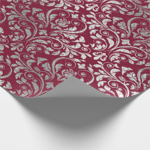 Jewelry Royal Damask Floral Maroon Burgundy Silver Cadeaupapier