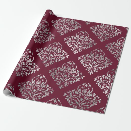 Jewelry Royal Damask Maroon Burgundy Vip Silver Cadeaupapier (Uitgerold)