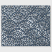 Jewelry Royal Ornament Damask Blue Navy Silver Cadeaupapier (Vlak)
