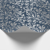 Jewelry Royal Ornament Damask Blue Navy Silver Cadeaupapier (Hoek)