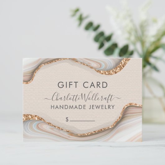 Jewelry roze goudglitter Marble Gift Certificate (Staand voorkant)