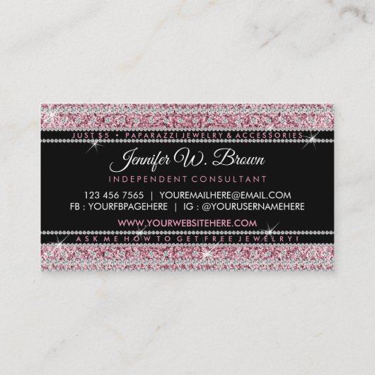 Jewelry Shop Pink Bling Visitekaartje (Achterkant)