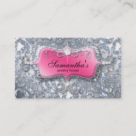 Jewelry Visitekaartje Zebra roze zilver glitter (Voorkant)