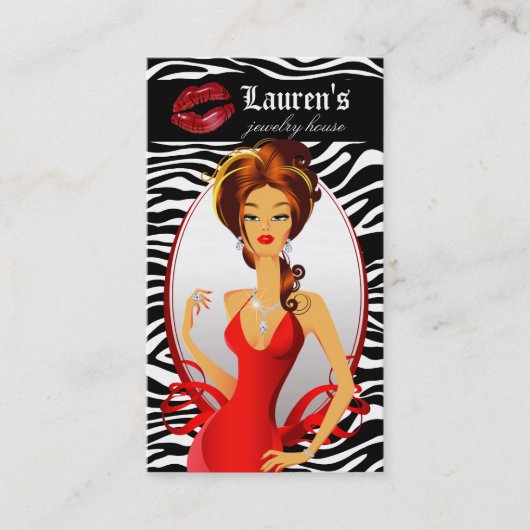 Jewelry Woman Red Zebra Lips Black Visitekaartje (Voorkant)