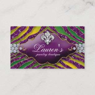 Jewelry Zebra Fleur de lis Mardi Gras Paars Visitekaartje
