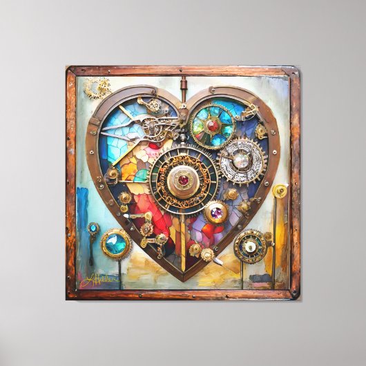 Jewels And Stained Glass Heart Steampunk Series Canvas Afdruk (Voorkant)