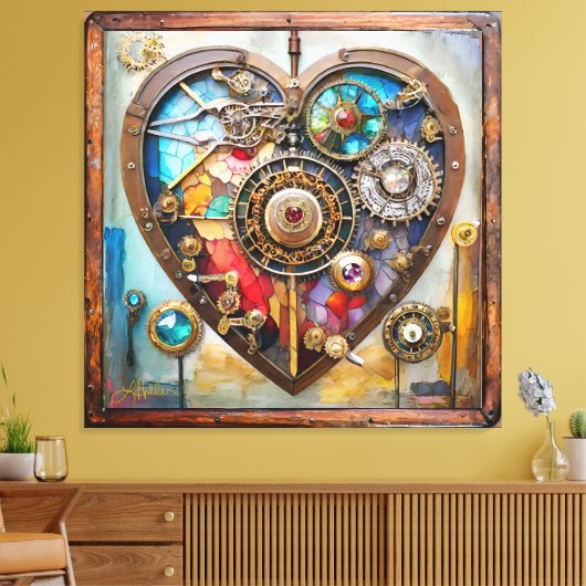 Jewels And Stained Glass Heart Steampunk Series Canvas Afdruk (Insitu (Woonkamer))