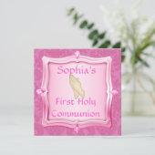 JEWELS DAMASK Heilige Communion PINK INVITATIONS Kaart (Staand voorkant)