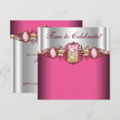 Jewels Hot Pink Gouden Verjaardagsfeestje Kaart (Voorkant / Achterkant)