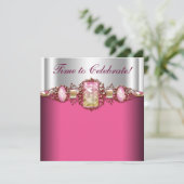 Jewels Hot Pink Gouden Verjaardagsfeestje Kaart (Staand voorkant)