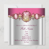 Jewels Hot Pink Gouden Verjaardagsfeestje Kaart (Achterkant)