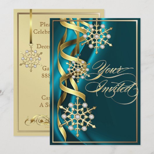 Jewels Jazzy Snowflake Blauwgroen feestkaart Kaart (Voorkant / Achterkant)