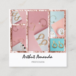 Jewels Luxury Gold Pearls Roos Pink White omgeven Vierkante Visitekaartje