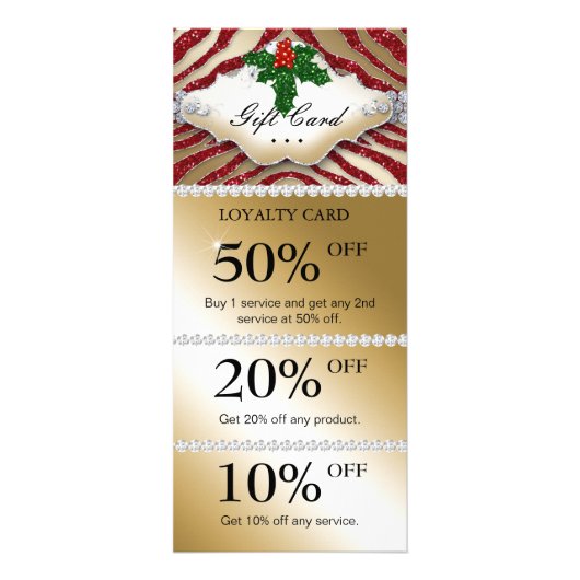 Jewels Spa kerstcoupon Zebra Gold Red Reclamekaart (Voorkant)