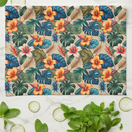 Jeweltone tropische bloemen en bladeren theedoek (Gevouwen)