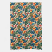 Jeweltone tropische bloemen en bladeren theedoek (Verticaal)