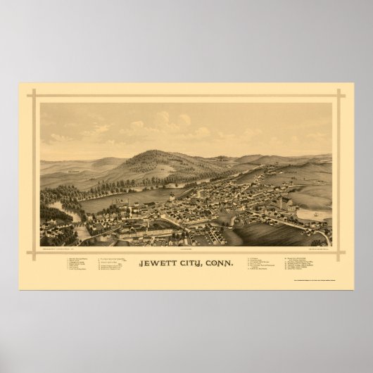Jewett City, CT Panoramic Map - 1889 Poster (Voorkant)
