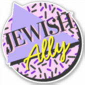 Jewish Ally Paarse Gele Retro Slogan Sticker (Voorkant)