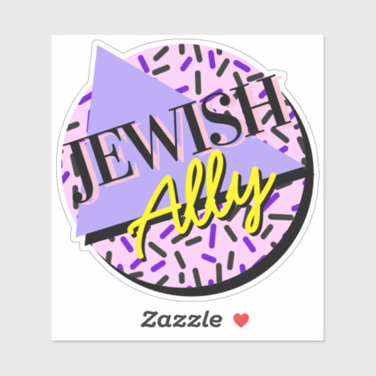 Jewish Ally Paarse Gele Retro Slogan Sticker (Vel)