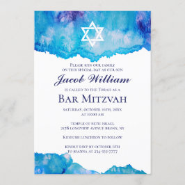 Jewish Bar Mitswa Blue Waterverf Uitnodigingen