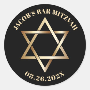Jewish BAR MITZVAH Gold Star van David Black Ronde Sticker
