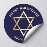 Jewish BAR MITZVAH Star van David Navy & Gold Ronde Sticker<br><div class="desc">Joodse BAR MITZVAH Gold Star van David Navy Blue Stickers.</div>