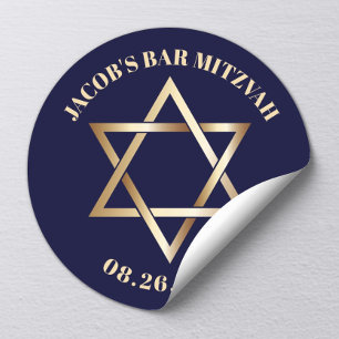 Jewish BAR MITZVAH Star van David Navy & Gold Ronde Sticker