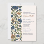 Jewish Bat Mitzvah Elegant Floral Judaica Kaart (Voorkant)