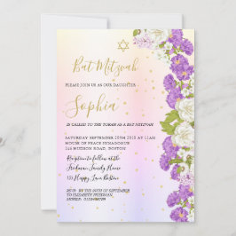 Jewish Bat Mitzvah Paarse Floral Gold Hebreeuw Kaart