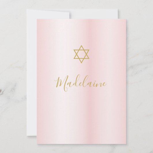 Jewish Bat Mitzvah Pink Gold Girls Hebreeuws Kaart (Achterkant)