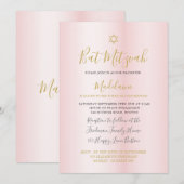 Jewish Bat Mitzvah Pink Gold Girls Hebreeuws Kaart (Voorkant / Achterkant)