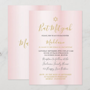 Jewish Bat Mitzvah Pink Gold Girls Hebreeuws Kaart