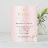Jewish Bat Mitzvah Pink Gold Hebreeuwse Uitnodigin Kaart (Staand voorkant)