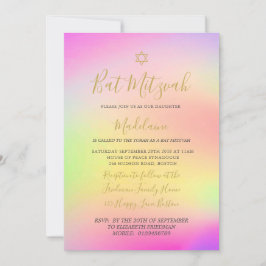 Jewish Bat Mitzvah Rainbow Gold Girls Hebreeuw Kaart