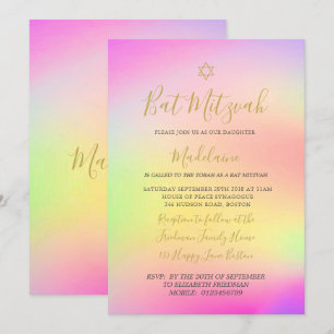 Jewish Bat Mitzvah Rainbow Gold Girls Hebreeuw Kaart