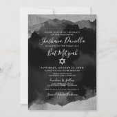 Jewish Black Silver Waterverf Mitzvah Kaart (Voorkant)