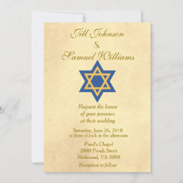 Jewish Blue en Gold Star van David Wedding Kaart