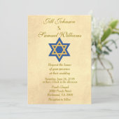 Jewish Blue en Gold Star van David Wedding Kaart (Staand voorkant)