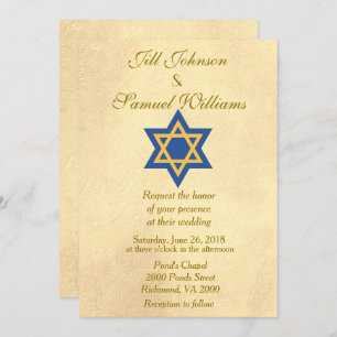 Jewish Blue en Gold Star van David Wedding Kaart